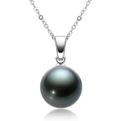 18K White Gold Black Pearl Pendant Necklace Tahitian South Sea Cultured 9-10mm Pearls Necklace with 18'' Silver Chain Jewelry Gifts for Women Girls 18K White Gold Black Pearl Pendant Necklace Tahitian South Sea Cultured 9-10mm Pearls Necklace with 18'' Silver Chain Jewelry Gifts for Women Girls