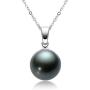 18K White Gold Black Pearl Pendant Necklace Tahitian South Sea Cultured 9-10mm Pearls Necklace with 18'' Silver Chain Jewelry Gifts for Women Girls