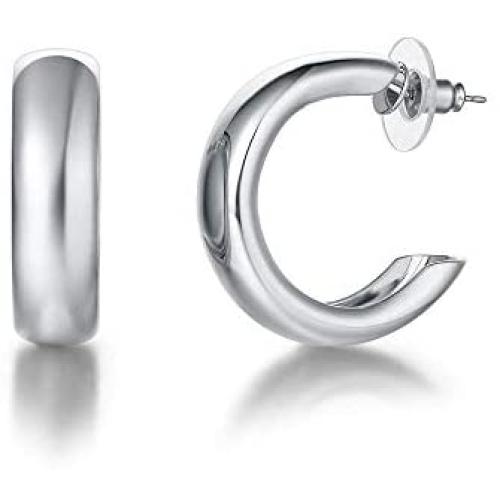 FANCIME Half Open Hoop Stud Earrings Triple Thin/Thick Tube High Polished Hoop Earrings 14K Yellow/White Gold Plated Fashion Statement Jewelry Gift for Women Teens Girls Mom