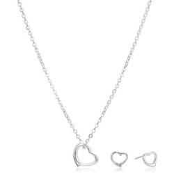 RAYMONDS BOUTIQUE 14K Rose Gold Silver Plated Open Heart Shape Floating Love Pendant Necklace and Earrings Jewelry Set for Women, Girls, Teens, Kids with Adjustable Chain