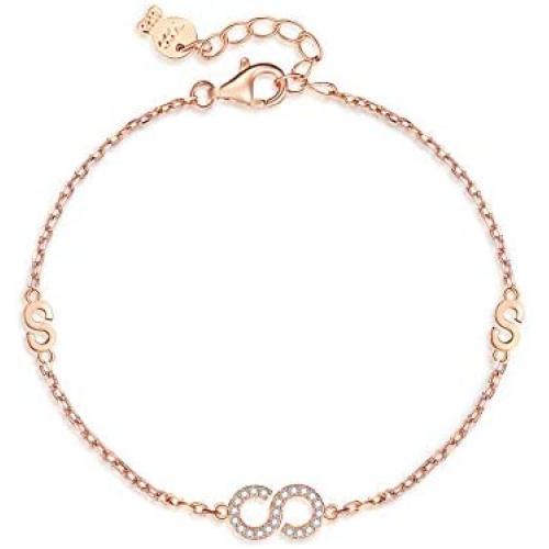 T400 925 Sterling Silver Rose Gold Infinity Pendant Necklace Link Bracelet with AAA Cubic Zirconia Gift for Women Girls