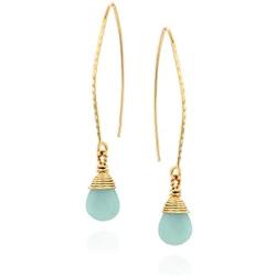 Women’s 14k Gold Filled Hand Wrapped Amazonite Gemstone Long Wire Threader Earrings