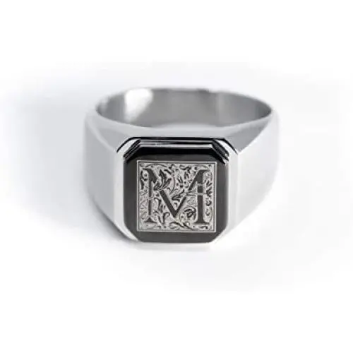 Tioneer Stainless Steel Monogram Initial Signet Biker Rings for Men, Square Flat Top (Black, Gold, Silver), Size 7-16 Tioneer Stainless Steel Monogram Initial Signet Biker Rings for Men, Square Flat Top (Black, Gold, Silver), Size 7-16