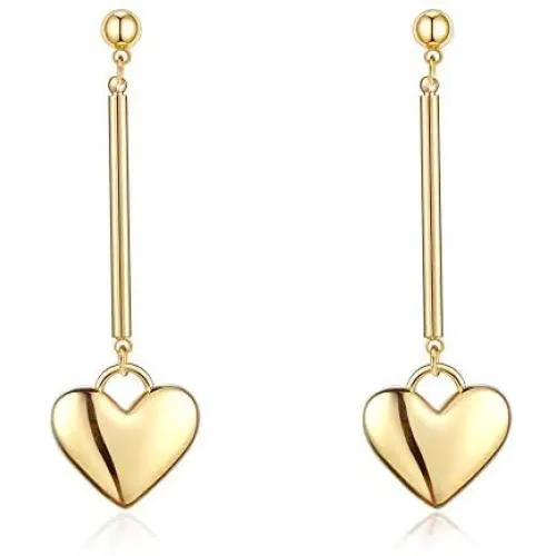 Cowlyn Heart Earrings Love Pendant Long 925 Silver Needle 14K Gold Dangle Drop Stud Cute Jewelry Gift for Women Cowlyn Heart Earrings Love Pendant Long 925 Silver Needle 14K Gold Dangle Drop Stud Cute Jewelry Gift for Women