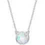FANCIME Sterling Silver Cat/Unicorn/Elephant Necklace White Created Opal Cute Pendant Necklace Small Dot Round Disc Fine Jewelry For Women Girls 16+2 inch Extender