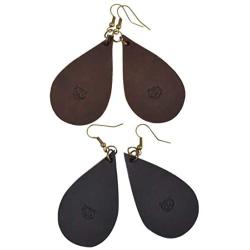 Leather Antique Teardrop Earrings/Boho Leaf Gift 2-Pack Handmade by Hide & Drink :: Bourbon Brown + Charcoal Black