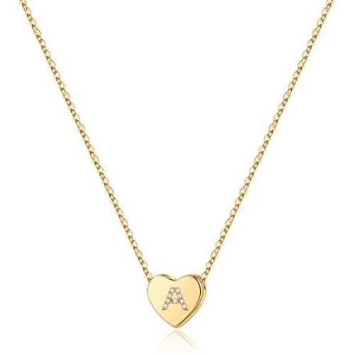 M MOOHAM Initial Heart Necklace for Girls Women, Dainty Cubic Zirconia Initial Heart Pendant Necklace for Women Girls Jewelry Gifts