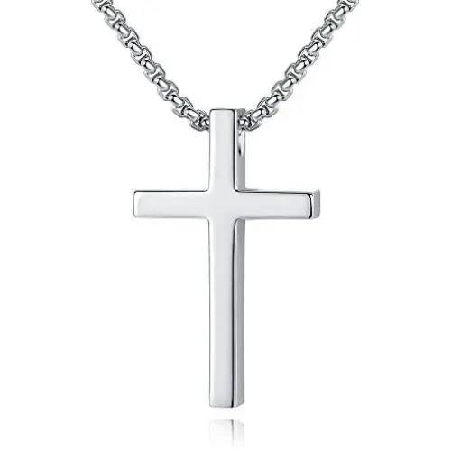Reve Simple Stainless Steel Silver Tone Cross Pendant Chain Necklace for Men Women, 20-22 Inches Reve Simple Stainless Steel Silver Tone Cross Pendant Chain Necklace for Men Women, 20-22 Inches