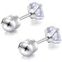 2 Pairs Stud Earrings Set,Hypoallergenic Double Round Cubic Zirconia 316L Stainless Steel Screw back Earrings for Men,Women,Boys & Girls