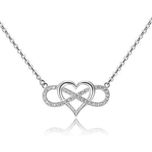 ELEGANZIA Infinity Necklaces for Women Mom Girlfriend Granddaughter Sparkling Cubic Zirconia Infinite Love Heart Eternity Pendant 925 Sterling Silver Jewelry Anniversary Birthday for Her