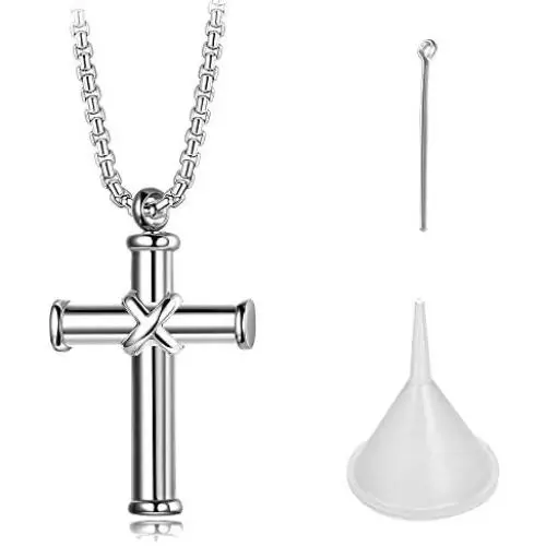 LOYALLOOK Stainless Steel Cremation Jewelry Hawser Cross Pendant Memorial Ashes Urn Necklace for Women Men