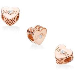 MiniJewelry Mom Heart Charms for Pandora Bracelets Moms Love Heart Sterling Silver Charm for Bracelets
