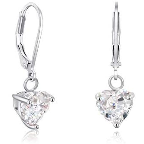 Buyless Fashion Girls And Women Heart Stone Dangle Earrings Silver Jewelry