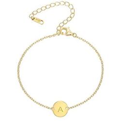 Ovian Initial Charm Bracelet for Women 18K Gold Plated Stainless Steel Coin Disc Engraved Letter Bracelet Personalized Monogram Name Bracelet for Girls