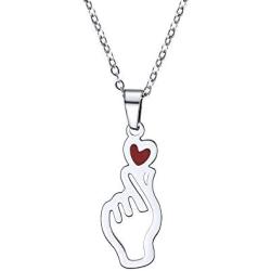 COMTRUDE BTS Love Necklace, Stainless Steel Personalised Finger Heart Kpop BTS Charm Love Yourself Pendant