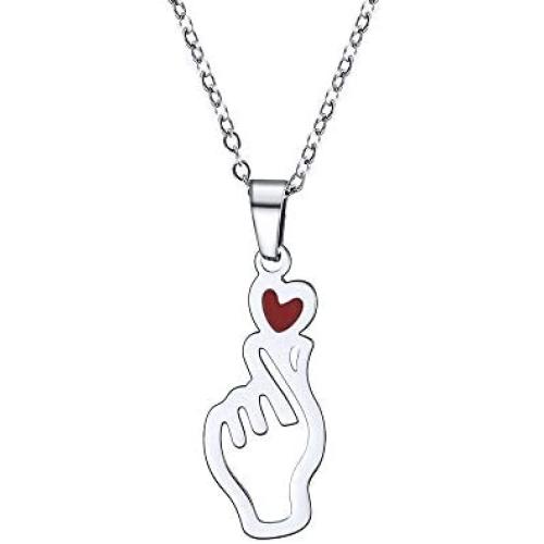 COMTRUDE BTS Love Necklace, Stainless Steel Personalised Finger Heart Kpop BTS Charm Love Yourself Pendant