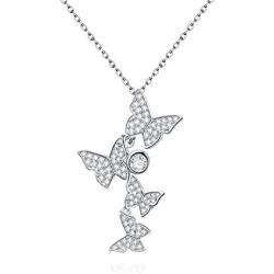 AOBOCO Sterling Silver Butterfly Necklace Embellished with Crystals from Austria & Cubic Zirconia, 18'' + 2'' O-chain, Fine Anniversary Birthday Jewelry Gifts for Women - Dancing Butterfly Series