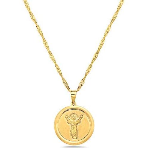 18K Gold Divine Child Medallion Pendant in 18K Gold 2MM Singapore Chain Necklace -18''