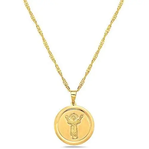 18K Gold Divine Child Medallion Pendant in 18K Gold 2MM Singapore Chain Necklace -18'' 18K Gold Divine Child Medallion Pendant in 18K Gold 2MM Singapore Chain Necklace -18''