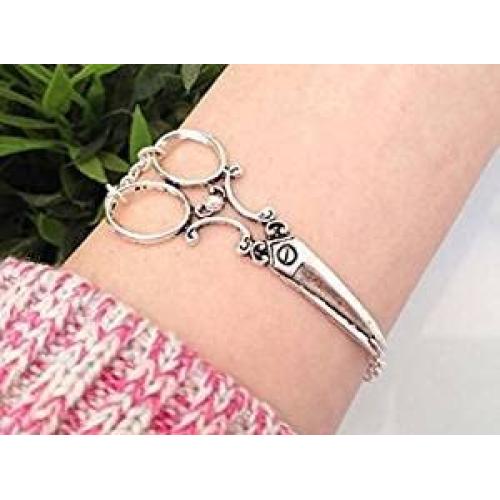 Antique Silver Scissor Bracelet Cute Shear Charm Hairdresser Jewelry Seamstress Hair Stylist Gift for Her Silver Plated Chain