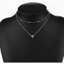 Layered Heart Beads Chain Clavicle Choker Necklace Bird Leaf Pendant Simple Boho Beach Jewelry-Silver