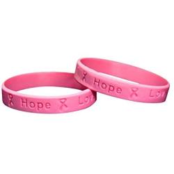 Pink Ribbon Silicone Bracelets for Breast Cancer Awareness - Inexpensive Breast Cancer Rubber Wristbands - 50 Bracelets