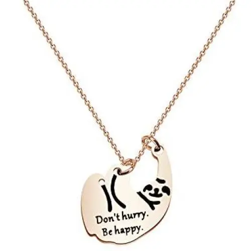Simple Tiny Sloth Pendant Necklace Handstamped Dont Hurry Be Happy Sloth Jewelry for Women Girls Sloth Charm Necklace Gifts for Sloth Lovers and Animal Lovers