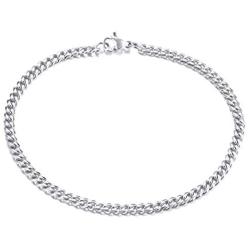 TempBeau Miami Cuban Curb Chain Necklace/Bracelet for Men Women, Solid Stainless Steel Italian Curb Links, Silver Black Gold-Plated, 3/5/7/9/11mm Width, 7.08”-27.56” Length- with Gift Box