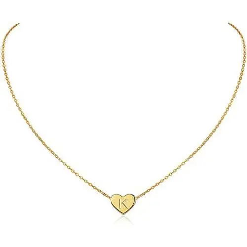 Glimmerst Heart Initial Necklace, 18K Gold Plated Stainless Steel Tiny Heart Letter Necklace Dainty Small Lovely Heart Pendant Personalized Name Necklace for Women Girls