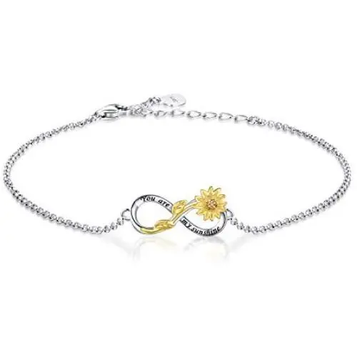 APOTIE You are My Sunshine Sunflower Necklace Bracelet - 925 Sterling Silver Infinity Adjustable Jewelry Daughter Mother Gift for Women Girls APOTIE You are My Sunshine Sunflower Necklace Bracelet - 925 Sterling Silver Infinity Adjustable Jewelry Daughter Mother Gift for Women Girls