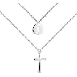 YL Sideways/Ankh Cross Necklace Sterling Silver Infinity/Curved Bar/Eye of Horus/Wishbone/J Letter Initial/Sideways Letter K/Hamsa Hand/Peace Sign Pendant Multilayer Chain Layered Jewelry