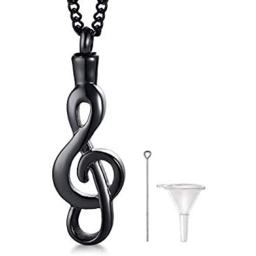 MEALGUET Stainless Steel Musical Note Openable Cremation Urn Pendant for Ashes Memorial Necklace Keepsake Jewelry,24'' Chain
