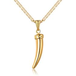 Boys & Mens Gold Chain Shark Tooth Necklace | Barzel 18K Gold Plated Flat Mariner / Marina Chain Necklace 3MM With Shark Tooth Pendant For Mens, Boys, Ladies & Girls - Made In Brazil