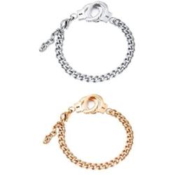 NewZenro Handcuffs Stainless Steel Couples Bracelets for His and Hers Rose Gold Plated Fashion Cute Punk Curb Cuban Chain Matching Set for Lover Gifts Valentines Day Birthday Boyfriend Girlfriend