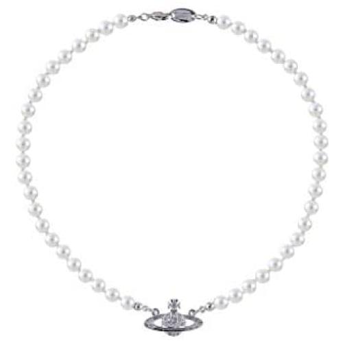 Apmoer Vivienne Westwood Golden Silver Saturn Pearl Necklace Diamond Necklace Pearl Bead Necklaces Crystal Rhinestone Saturn Planet Necklace for Women and Girls