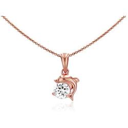 Sea of Ice Sterling Silver 6mm CZ Happy Dolphin Pendant Necklace for Women Girl, 18 Inch