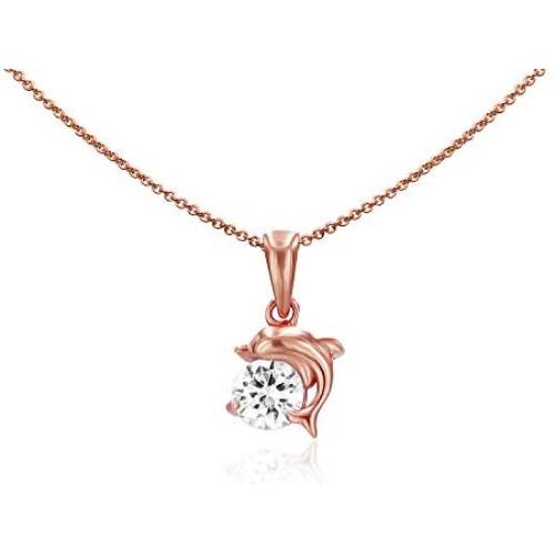 Sea of Ice Sterling Silver 6mm CZ Happy Dolphin Pendant Necklace for Women Girl, 18 Inch