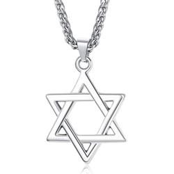 Udalyn Star of David Pendant Necklace Stainless Steel Jewish Silver Jewelry for Men Women Religious 24'' Link Chain