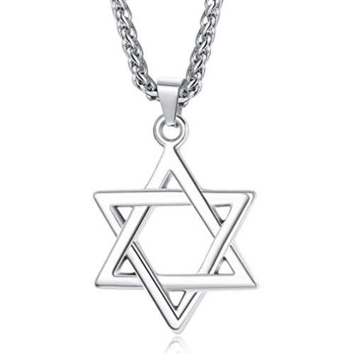 Udalyn Star of David Pendant Necklace Stainless Steel Jewish Silver Jewelry for Men Women Religious 24'' Link Chain
