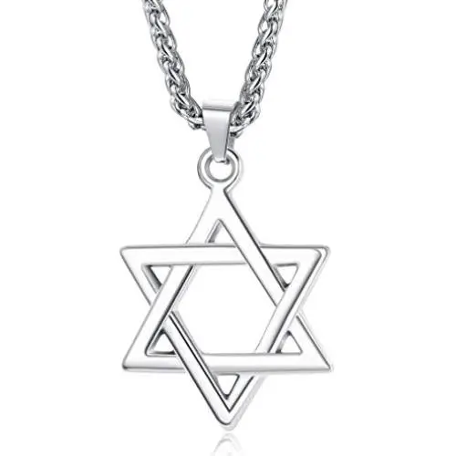 Udalyn Star of David Pendant Necklace Stainless Steel Jewish Silver Jewelry for Men Women Religious 24'' Link Chain