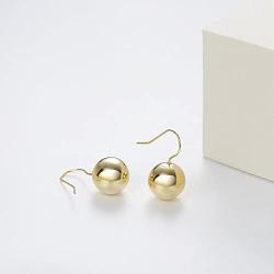 Carleen 14K Yellow Gold Plated 925 Sterling Silver Dainty Statement Large Ornamental Round Ball Drop Dangle Earrings Delicate Fine Jewelry Stud Earrings for Women, Ball Diameter 12mm