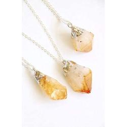 Genuine Sterling Silver Raw Amethyst Citrine Gemstone Necklace 18 inch Healing Crystals Chakra Stones Women Girls Birthday Mothers Gifts