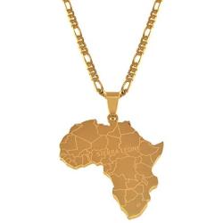 Davitu Gold Color Africa Map Hip-hop Style Pendant Necklaces with Sierra Leone for Women Men African Maps Jewelry Gifts #J0581 - (Length: 45cm by 3mm Chain)