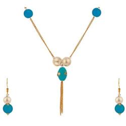 Efulgenz Indian 14 K Gold Plated Blue Faux Pearl Beads Strand Neckalce Earrings Set Fashion Costume Jewelry