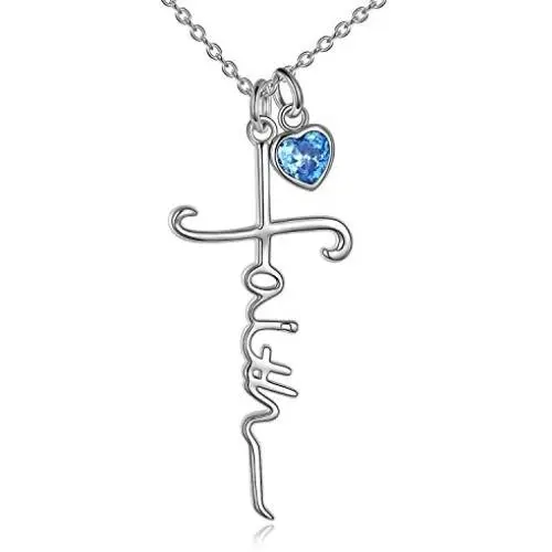 UCADRIT Faith Cross Pendant Necklaces Sterling Silver with Simulated Birthstone Cross Jewelry for Women UCADRIT Faith Cross Pendant Necklaces Sterling Silver with Simulated Birthstone Cross Jewelry for Women