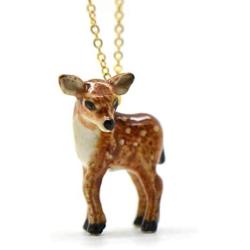 Camphollow Baby Deer Fawn Hand Painted Porcelain Necklace Ceramic Animal Necklace Pendant Fawn