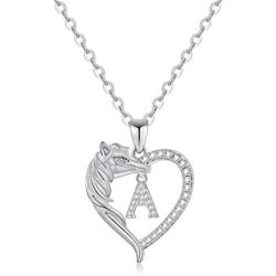 Ursteel Horse Gifts for Women Girls, Dainty Horse Initial Necklace 14k Gold Silver Plated Cubic Zirconia Forever Love Heart Necklaces Personalized Gifts Horse Jewelry for Girls Women