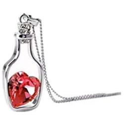 Ladies Love Heart Crystal Pendant Necklace with Unique Bottle Shape Valentines Day Jewelry Gifts