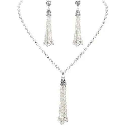 BABEYOND 1920s Bridal Pearl Tassel Necklace Earrings Set 20s Vintage Wedding Jewelry Set Gatsby Imitation Pearl Necklace Pearl Tassel Earrings Set BABEYOND 1920s Bridal Pearl Tassel Necklace Earrings Set 20s Vintage Wedding Jewelry Set Gatsby Imitation Pearl Necklace Pearl Tassel Earrings Set