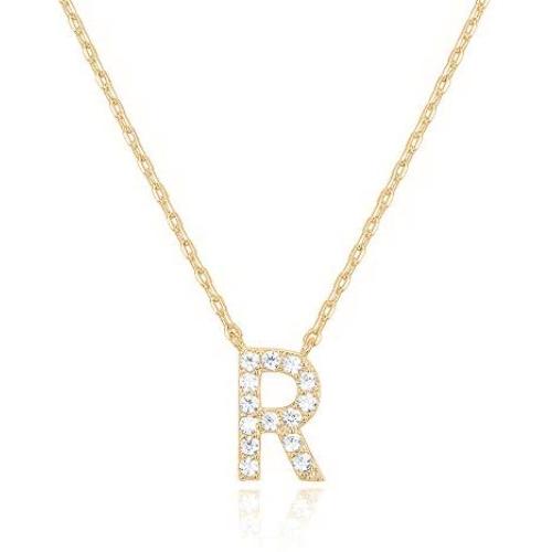 PAVOI 14K Yellow Gold Plated Cubic Zirconia Initial Necklace | Letter Necklaces for Women